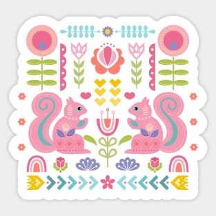 Pink Squirrels In A Scandinavian Garden Sticker